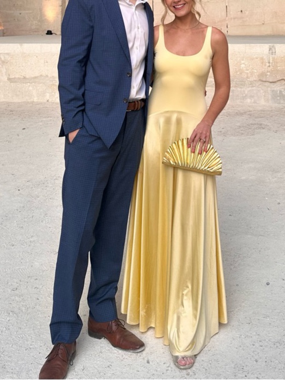 Rare London Yellow Satin Scoop-Neck Maxi Dress